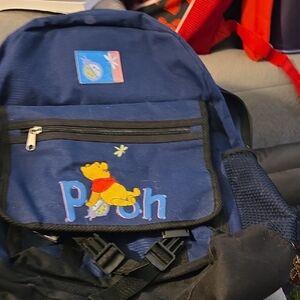 Navy Kids Backpack with Embroidered Bear Design